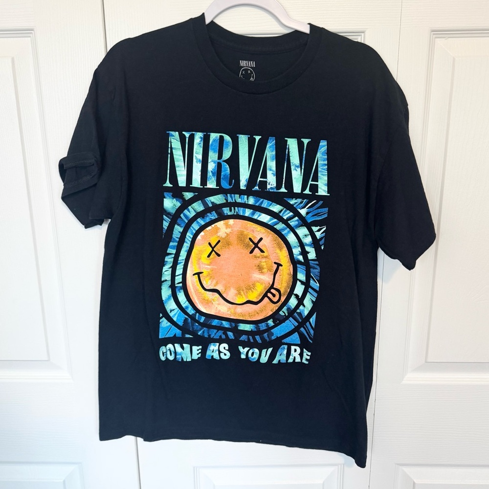 NIRVANA Neon Smiley Black Short Sleeve Tee - LARGE